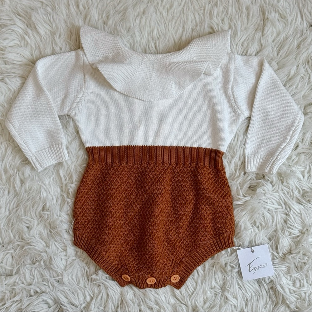 Cotton Collared Long Sleeve Knit Romper
